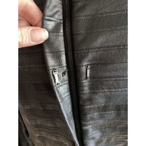 ESCADA Black Coat Size 6, Coated Wool Shiny Trumpet Sleeve Fall Winter Jacket 36 - Picture 6 of 12